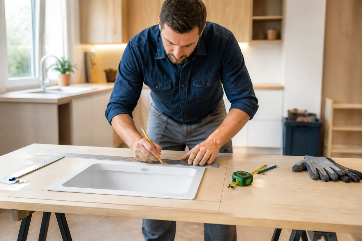 découpe plan de travail évier